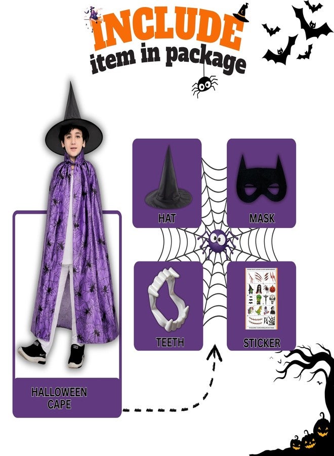Sarvda Halloween Spider Web Cape for Kids| Purple & Black Spider Costume for Boys & Girls| Hat and Dracula Teeth| Halloween Stickers| For 2 to 8 Years Kids - Image 2